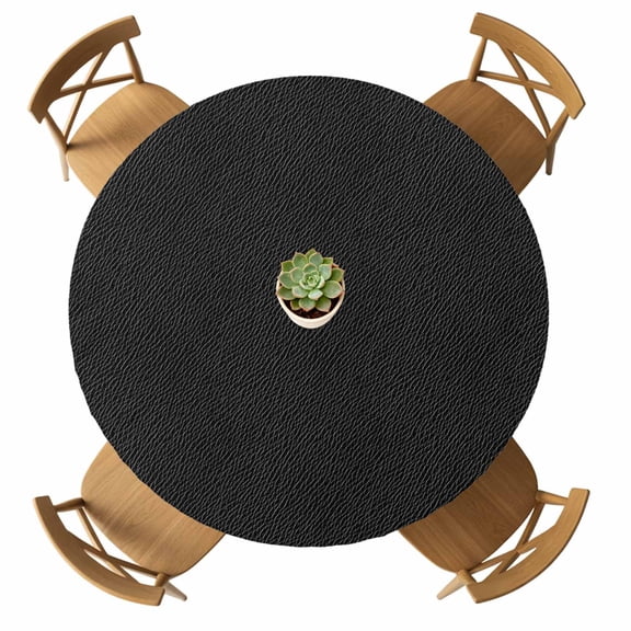 Round Fitted Tablecloth with Elastic Black Leather Texture Tablecloths Waterproof Oil Proof Solid Color Table Cover for Kitchen Dinner Holiday Party Picnic Fits Tables up to 36"- 44" Diameter