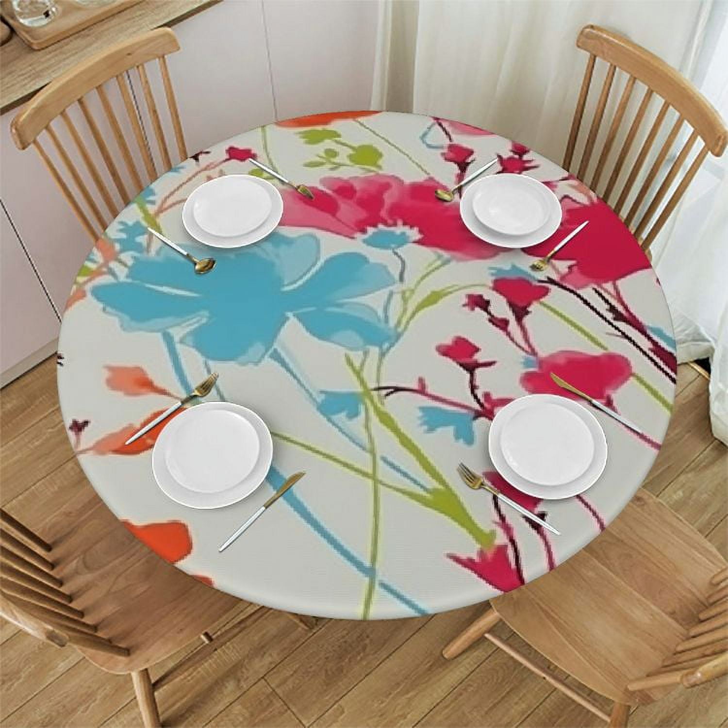 Round Fitted Tablecloth with Elastic Edge, 100% Waterproof Oil Proof ...