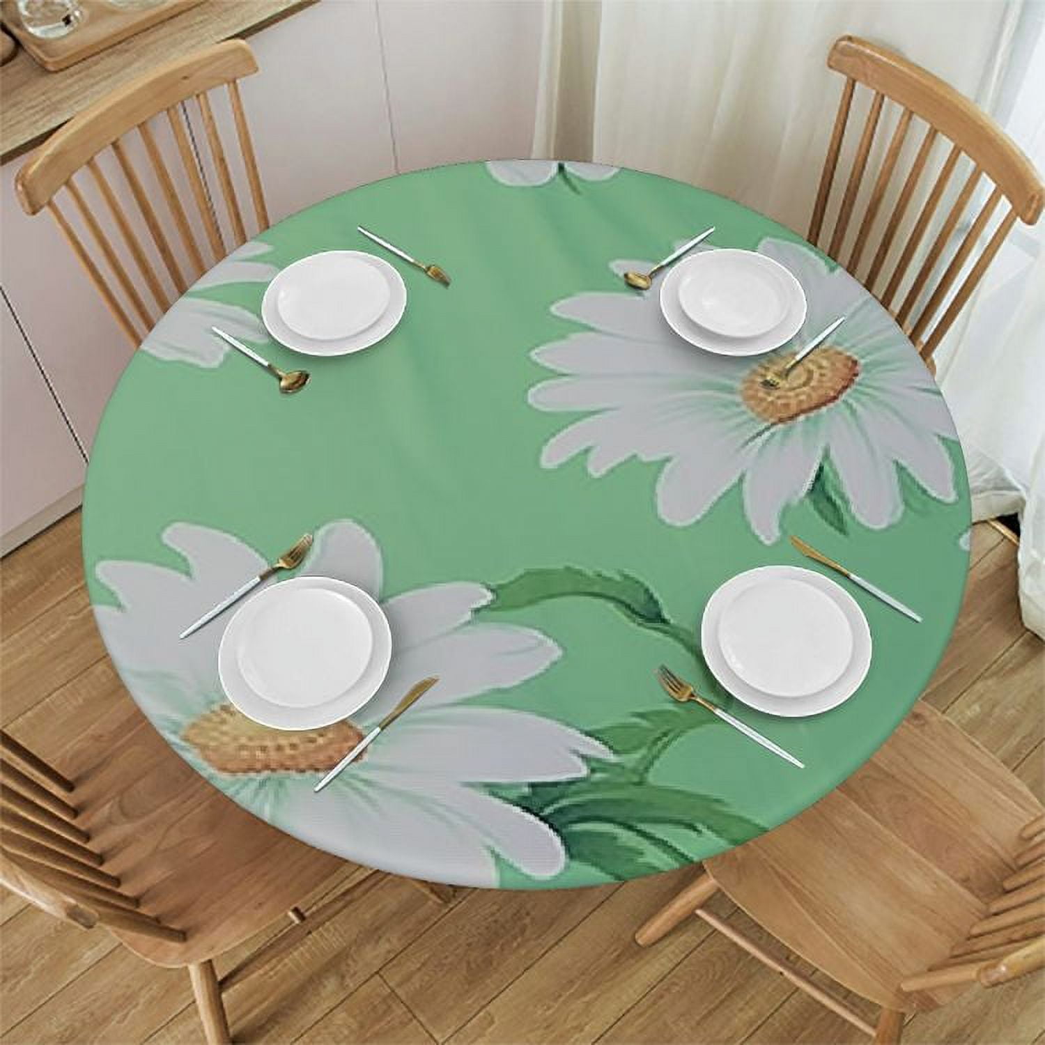 Round Fitted Tablecloth with Elastic Edge, 100% Waterproof Oil Proof ...