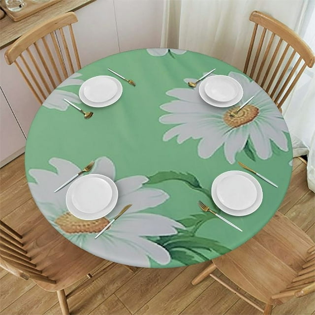 Round Fitted Tablecloth with Elastic Edge, 100 Waterproof Oil Proof