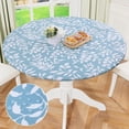 thumbnail image 1 of Round Fitted Tablecloth with Elastic Edge, 100% Waterproof Oil Proof Plastic Table Cover, Vinyl Flannel Backed Tablecloth Fits 36"-44" Round Tables for Dinner, Outdoor, Picnic, Blue Leaves, 1 of 6