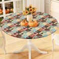 thumbnail image 1 of Round Fitted Tablecloth with Elastic Edge, 100% Waterproof Oil Proof Plastic Table Cover, Vinyl Flannel Backed Tablecloth Fits 36"-44" Round Tables for Dinner, Outdoor, Picnic, Patterned Cups, 1 of 4