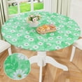 thumbnail image 1 of Round Fitted Tablecloth with Elastic Edge, 100% Waterproof Oil Proof Plastic Table Cover, Vinyl Flannel Backed Tablecloth Fits 36"-44" Round Tables for Dinner, Outdoor, Picnic, Green Daisy, 1 of 6