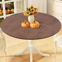 Round Fitted Tablecloth with Elastic Edge, 100% Waterproof Oil Proof Plastic Table Cover, Vinyl Flannel Backed Tablecloth Fits 36"-44" Round Tables for Dinner, Outdoor, Picnic, Oak Wooden Grain