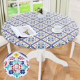thumbnail image 1 of Round Fitted Tablecloth with Elastic Edge, 100% Waterproof Oil Proof Plastic Table Cover, Vinyl Flannel Backed Tablecloth Fits 36"-44" Round Tables for Dinner, Outdoor, Picnic, Black, 1 of 6