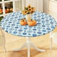 thumbnail image 1 of Round Fitted Tablecloth with Elastic Edge, 100% Waterproof Oil Proof Plastic Table Cover, Vinyl Flannel Backed Tablecloth Fits 36"-44" Round Tables for Dinner, Outdoor, Picnic, Navy Mandala, 1 of 4