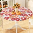thumbnail image 1 of Round Fitted Tablecloth with Elastic Edge, 100% Waterproof Oil Proof Plastic Table Cover, Vinyl Flannel Backed Tablecloth Fits 36"-44" Round Tables for Dinner, Outdoor, Picnic, Red Daisy, 1 of 4