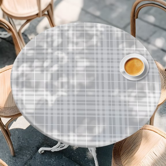 Round Fitted Tablecloth with Elastic Edge, Abstract Gray Buffalo Plaid Waterproof Oil-Proof Table Cover, Modern Minimalist Checkered Circle Table Cloth for Indoor Outdoor Picnic Party 36"x44"