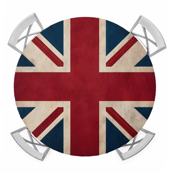 Round Fitted Tablecloth with Elastic Edge, British Flag Waterproof Table Cloth Table Cover for 36"-44" Tables, Vintage United Kingdom England Uk Flag Tablecloths for Dining Picnic Party Outdoor