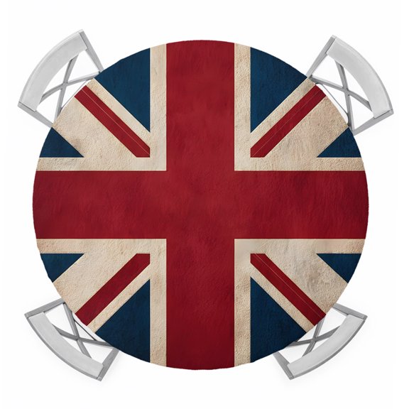 Round Fitted Tablecloth with Elastic Edge, British Flag Waterproof Table Cloth Table Cover for 45"-54" Tables, Vintage United Kingdom England Uk Flag Tablecloths for Dining Picnic Party Outdoor