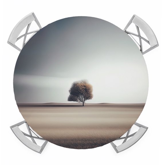 Round Fitted Tablecloth with Elastic Edge, Brown Tree Waterproof Table Cloth Table Cover for 36"-44" Tables, Modern Ombre Abstract Art Aesthetics Tablecloths for Dining Picnic Party Outdoor