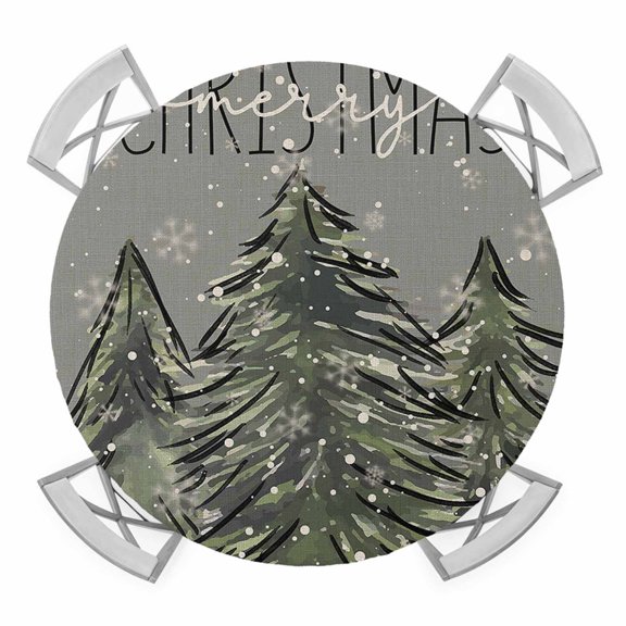 Round Fitted Tablecloth with Elastic Edge, Christmas Tree Waterproof Table Cloth Table Cover for 55"-60" Tables, Xmas Tree Winter Snowflake Grey Rustic Tablecloths for Dining Picnic Party Outdoor