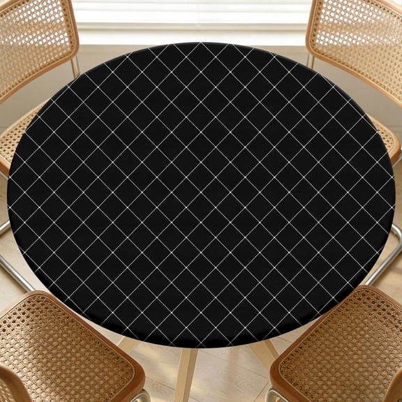 Round Fitted Tablecloth with Elastic Edge Design Table Cover Waterproof Stain-Resistant Wipeable Table Cloth Best for 38"-42" Round Tables for Outdoor Indoor Black
