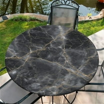 Round Fitted Tablecloth with Elastic Edge Design Table Cover Waterproof Stain-Resistant Wipeable Table Cloth Best for 38"-42" Round Tables for Outdoor Indoor Black Marble