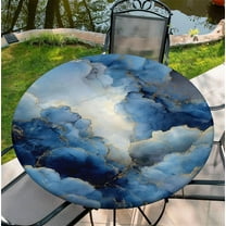 Round Fitted Tablecloth with Elastic Edge Design Table Cover Waterproof Stain-Resistant Wipeable Table Cloth Best for 38"-42" Round Tables for Outdoor Indoor Blue Marble