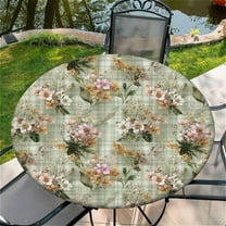 Round Fitted Tablecloth with Elastic Edge Design Table Cover Waterproof Stain-Resistant Wipeable Table Cloth Best for 38"-42" Round Tables for Outdoor Indoor Green Checkered Pattern