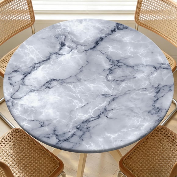 Round Fitted Tablecloth with Elastic Edge Design Table Cover Waterproof Stain-Resistant Wipeable Table Cloth Best for 38"-42" Round Tables for Outdoor Indoor Marble