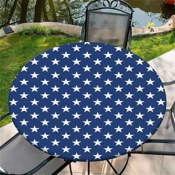 Round Fitted Tablecloth with Elastic Edge Design Table Cover Waterproof Stain-Resistant Wipeable Table Cloth Best for 38"-42" Round Tables for Outdoor Indoor Stars