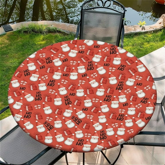 Round Fitted Tablecloth with Elastic Edge Design Table Cover Waterproof Stain-Resistant Wipeable Table Cloth Best for 38"-42" Round Tables Santa Claus