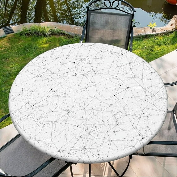 Round Fitted Tablecloth with Elastic Edge Design Table Cover Waterproof Stain-Resistant Wipeable Table Cloth Best for 42"-46" Round Tables for Outdoor Indoor Geometry