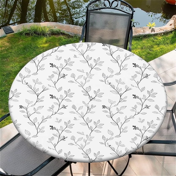 Round Fitted Tablecloth with Elastic Edge Design Table Cover Waterproof Stain-Resistant Wipeable Table Cloth Best for 42"-46" Round Tables for Outdoor Indoor Leaf