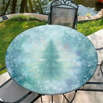 Round Fitted Tablecloth with Elastic Edge Design Table Cover Waterproof Stain-Resistant Wipeable Table Cloth Best for 46"-50" Round Tables Christmas Tree