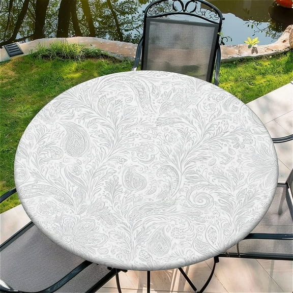 Round Fitted Tablecloth with Elastic Edge Design Table Cover Waterproof Stain-Resistant Wipeable Table Cloth Best for 46"-50" Round Tables for Outdoor Indoor White