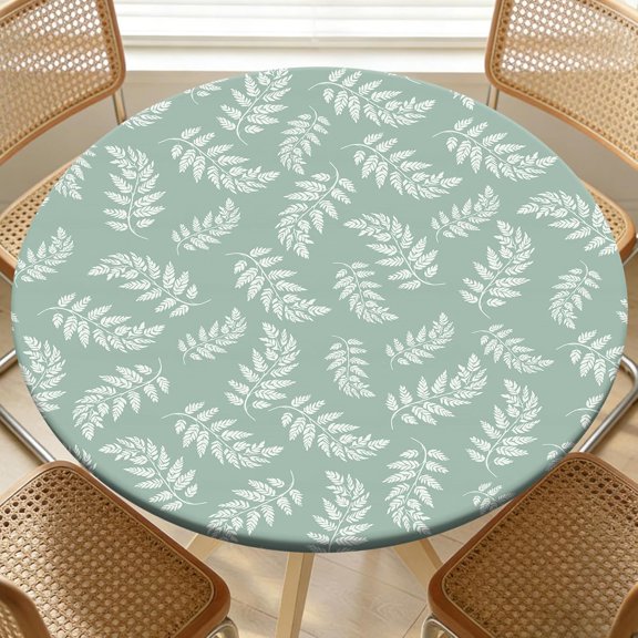 Round Fitted Tablecloth with Elastic Edge Design Table Cover Waterproof Stain-Resistant Wipeable Table Cloth Best for Outdoor/Indoor for 38"-42" Round Tables Mint Leaves