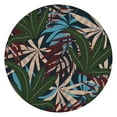 thumbnail image 1 of Round Fitted Tablecloth with Elastic Edge Featuring Retro Tropical Plant and Leafy Botanical Prints, Waterproof Vinyl, Backed for Table Protection, Perfect for Outdoor Parties, 1 of 3