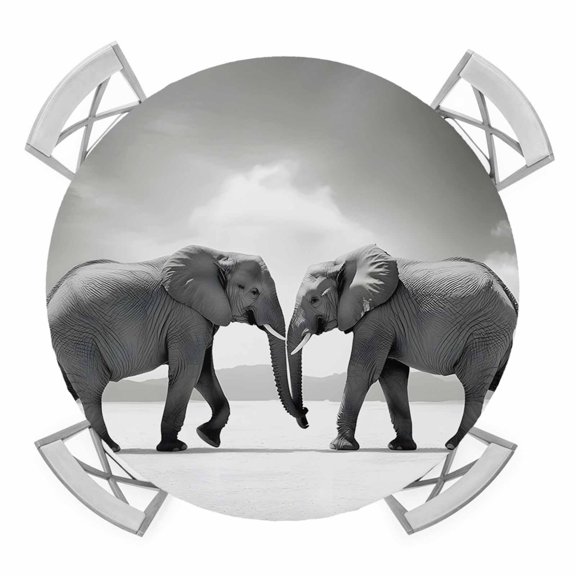 Round Fitted Tablecloth with Elastic Edge, Grey Elephants Waterproof Table Cloth Table Cover for 45"-54" Tables, Modern Art Animals Tablecloths for Dining Picnic Party Outdoor