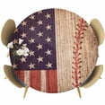 thumbnail image 1 of Round Fitted Tablecloth with Elastic Edge, Independence Day American Flag Fitted Table Cloth for Round Tables, Baseball Sport Retro Wood Grain Waterproof Tablecloth for Outdoor Picnic Party 55-60in, 1 of 9