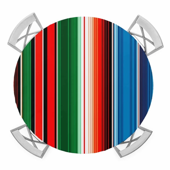 Round Fitted Tablecloth with Elastic Edge, Mexican Serape Waterproof Table Cloth Table Cover for 36"-44" Tables, Colorful Stripes Vertical Lines Abstract Tablecloths for Dining Picnic Party Outdoor