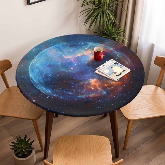 Round Fitted Tablecloth with Elastic Edge, Mysterious Planet Outer Space Fitted Table Cloth for Round Tables, Modern Abstract Art Waterproof Tablecloth for Outdoor Picnic Party 45-54in