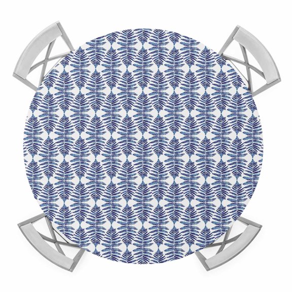 Round Fitted Tablecloth with Elastic Edge, Navy Blue Tree Waterproof Table Cloth Table Cover for 45"-54" Tables, Modern Geometric Abstract Art Tablecloths for Dining Picnic Party Outdoor