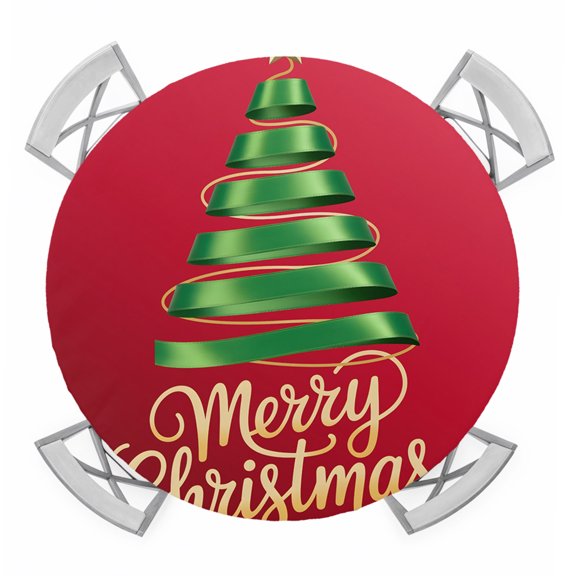 Round Fitted Tablecloth with Elastic Edge, Red Green Christmas Waterproof Table Cloth Table Cover for 45"-54" Tables, Xmas Tree Modern Art Tablecloths for Dining Picnic Party Outdoor