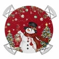thumbnail image 1 of Round Fitted Tablecloth with Elastic Edge, Red Snowman Christmas Waterproof Table Cloth Table Cover for 55"-60" Tables, Xmas Tree Snowflake Ball Poinsettia Tablecloths for Dining Picnic Party Outdoor, 1 of 9