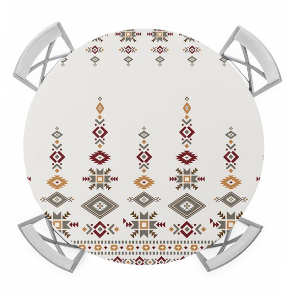 Round Fitted Tablecloth with Elastic Edge, Retro Southwest, Waterproof Table Cloth Table Cover for 36"-44" Tables, Geometric Abstract Bohemia Native Tribal Tablecloths for Dining Picnic Party Outdoor