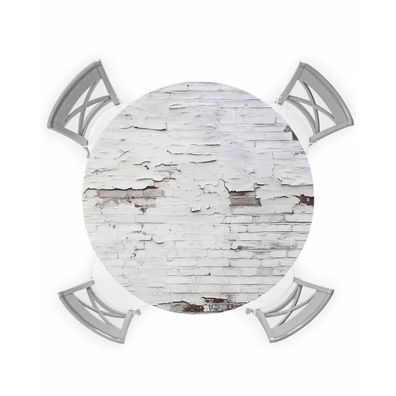 Round Fitted Tablecloth with Elastic Edge, Retro Style White Brick Wall Waterproof Oil-Proof Wipeable Tablecloth Decorative Table Cover for Indoor/Outdoor, Fit 36" - 44" Round Table