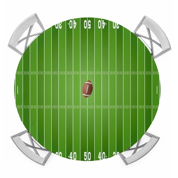 Round Fitted Tablecloth with Elastic Edge, Rugby Sport Waterproof Table Cloth Table Cover for 36"-44" Tables, American Football Field Stadium Tablecloths for Dining Picnic Party Outdoor