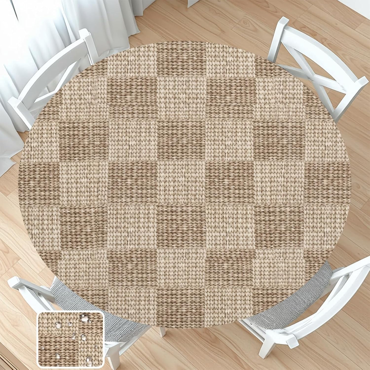 Round Fitted Tablecloth with Elastic Edge Rustic Beige Brown Country ...