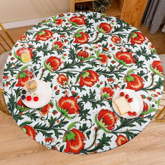 Round Fitted Tablecloth with Elastic Edge Rustic Floral Outdoor Indoor Table Cloth Waterproof Wipeable Table Cover for Dinner Picnic Patio Decor(Suitable for 36"- 44" Round Tables)