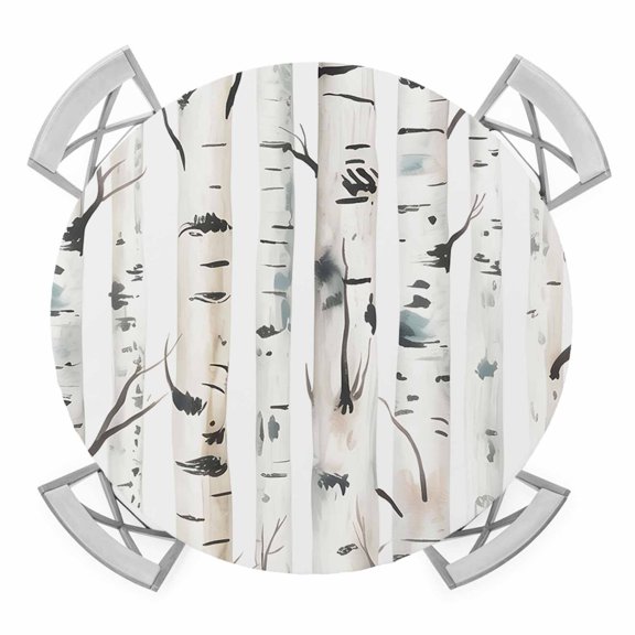 Round Fitted Tablecloth with Elastic Edge, Taupe Tree Waterproof Table Cloth Table Cover for 45"-54" Tables, Forest Birch Trees Modern Abstract Art Tablecloths for Dining Picnic Party Outdoor