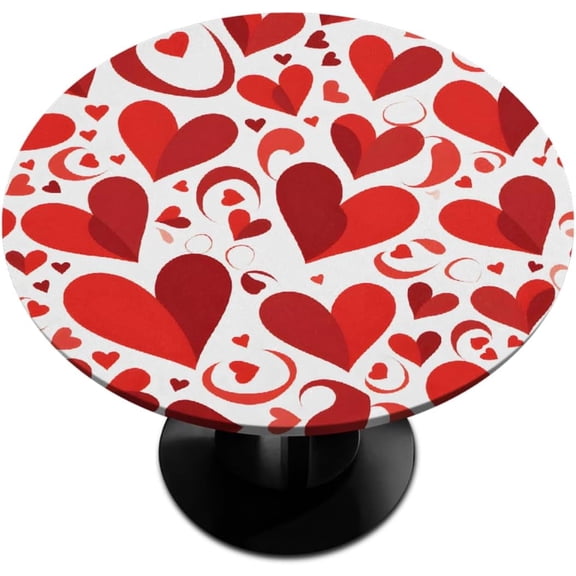 Round Fitted Tablecloth with Elastic Edge Valentine Decor Small Round Table Cover Wipeable Circle Table Cloths for Outdoor Party Patio Kitchen Holiday Decor Size 48 Fit for 45"-50" Table