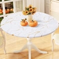 thumbnail image 1 of Round Fitted Tablecloth with Elastic Edge, Waterproof Oil Proof Plastic Table Cover, Vinyl Flannel Backed Tablecloth Fits 36"-44" Round Tables for Dinner, Outdoor, Picnic, White Gold Marble, 1 of 4