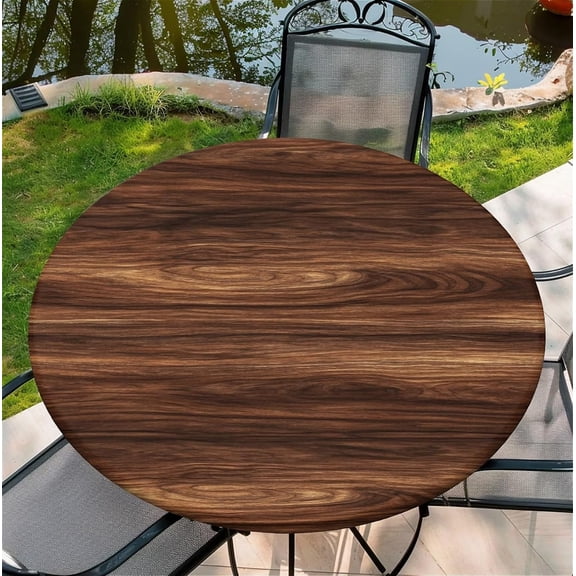 Round Fitted Tablecloth with Elastic Edge, Waterproof Stain Resistant Fabric Table Cover for 36"-65" Round Table, Indoor Outdoor Dining, Kitchen Decor, Camping, Holiday, Party