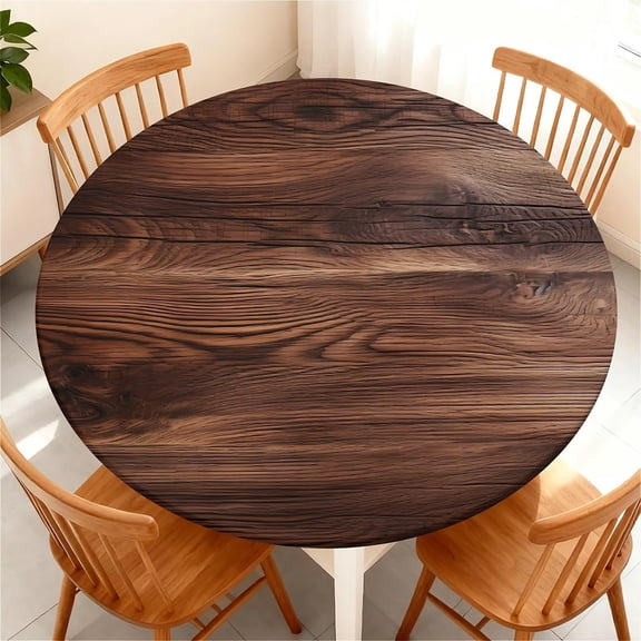 Round Fitted Tablecloth with Elastic Edge, Waterproof Stain Resistant Fabric Table Cover for 36"-65" Round Table, Indoor Outdoor Dining, Kitchen Decor, Camping, Party, Holiday