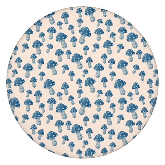 Round Fitted Tablecloth with Elastic Edge, Waterproof Vinyl Featuring Magical Forest Mushrooms and Boho Mushroom Designs, Backed Non-Slip Table Cover Fits 44-50 Inch Round Tables