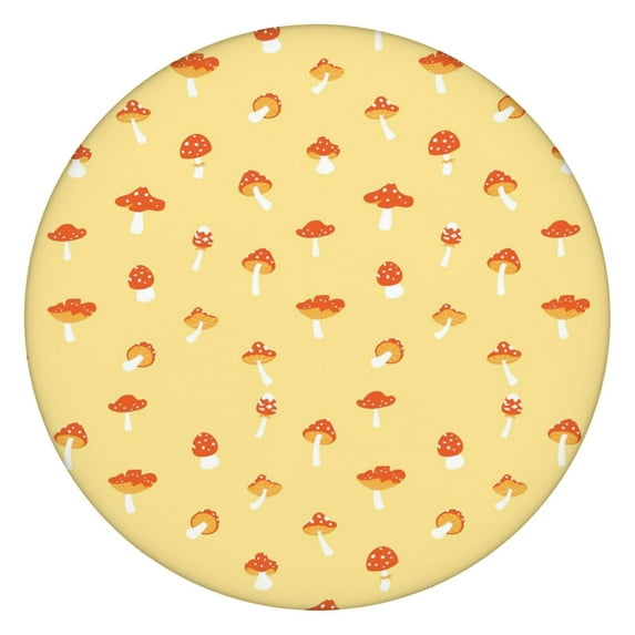 Round Fitted Tablecloth with Elastic Edge, Waterproof Vinyl Featuring Magical Forest Mushrooms and Boho Mushroom Designs, Backed Non-Slip Table Cover Fits 44-50 Inch Round Tables