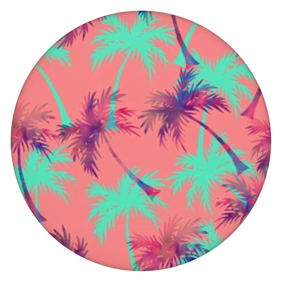 Round Fitted Tablecloth with Elastic Edge, Waterproof Vinyl Featuring Tropical Palm Trees and Hawaii Palm Tree Designs, Backed Non-Slip Table Cover Fits 44-50 Inch Round Tables