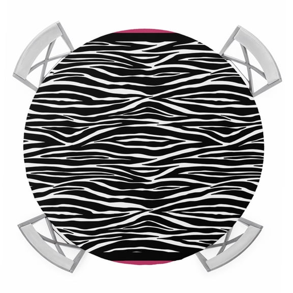 Round Fitted Tablecloth with Elastic Edge, Zebra Printed Waterproof Table Cloth Table Cover for 36"-44" Tables, Modern Geometric Balck White Stripes Tablecloths for Dining Picnic Party Outdoor